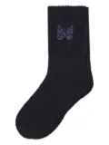 Needles butterfly-embroidered wool socks - Black