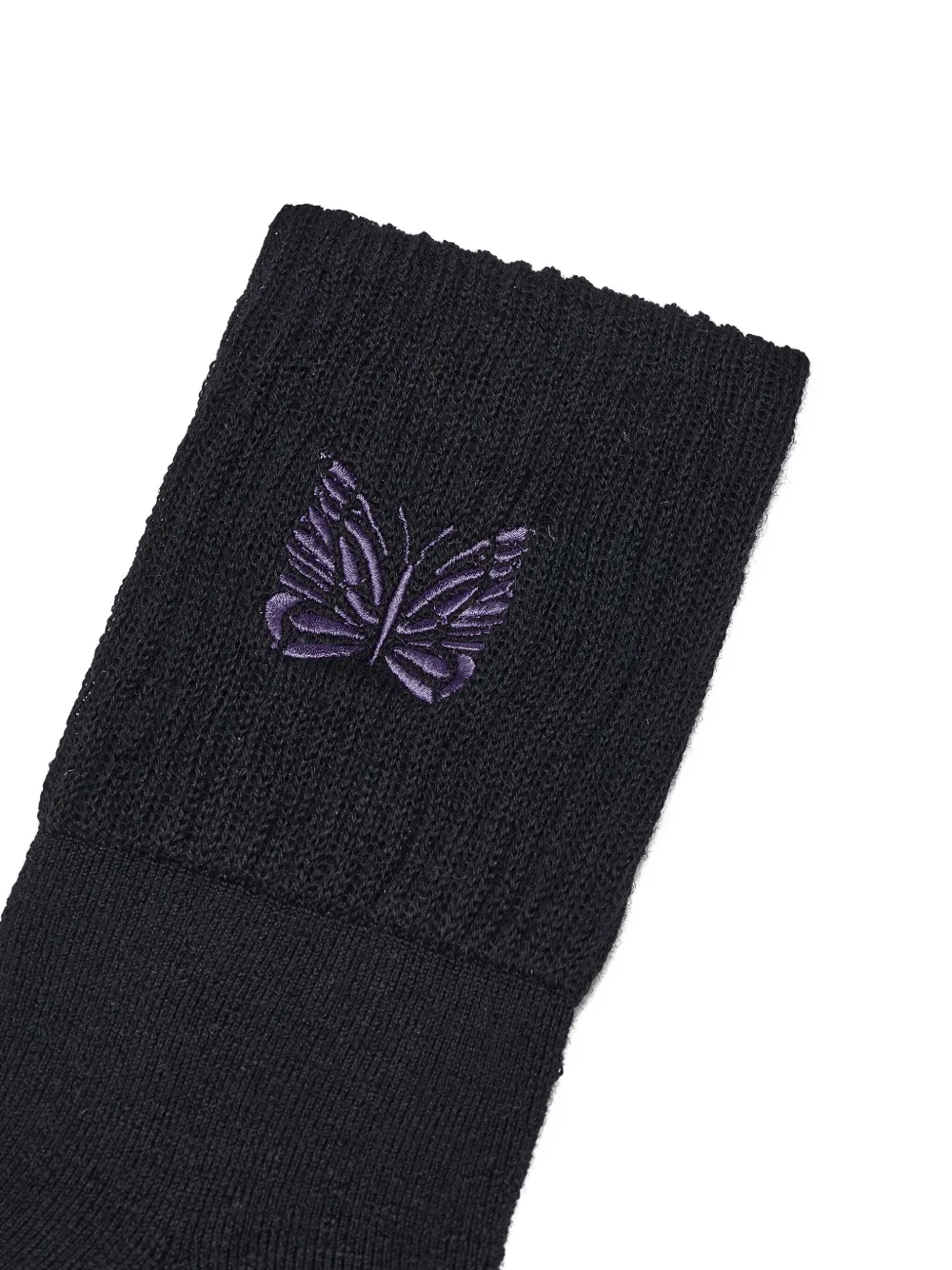 Needles Butterfly-embroidered Wool Socks In Black