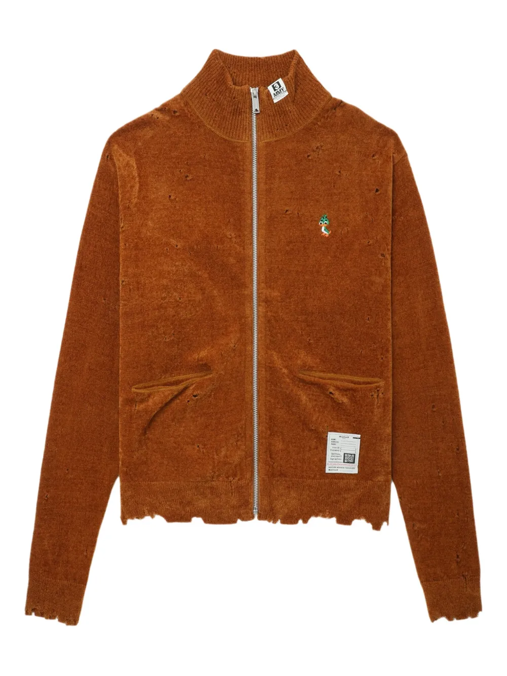 Miharayasuhiro Distressed Zip-up Cardigan In Brown