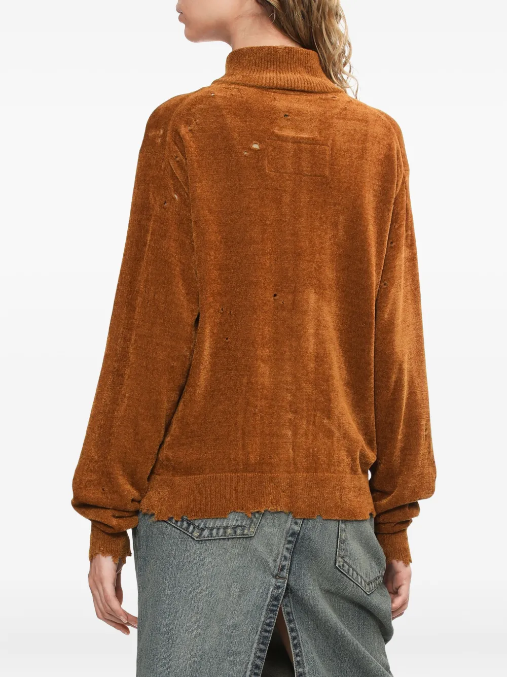 Miharayasuhiro Distressed Zip-up Cardigan In Brown