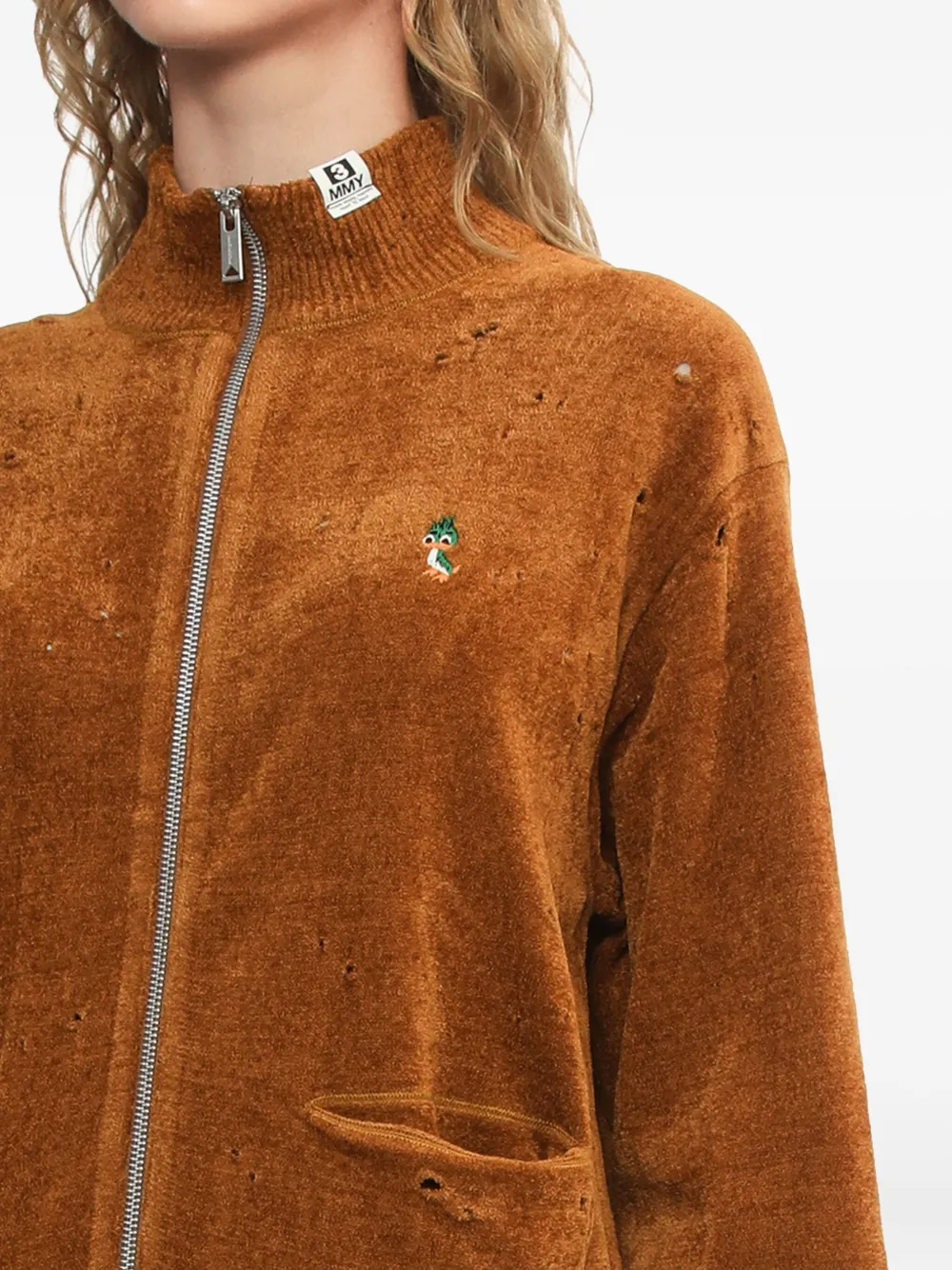 Miharayasuhiro Distressed Zip-up Cardigan In Brown