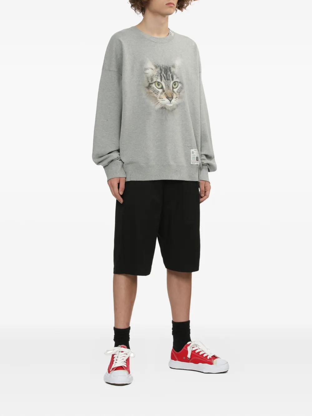 Maison MIHARA YASUHIRO Sweater met ronde hals en kattenprint - Grijs
