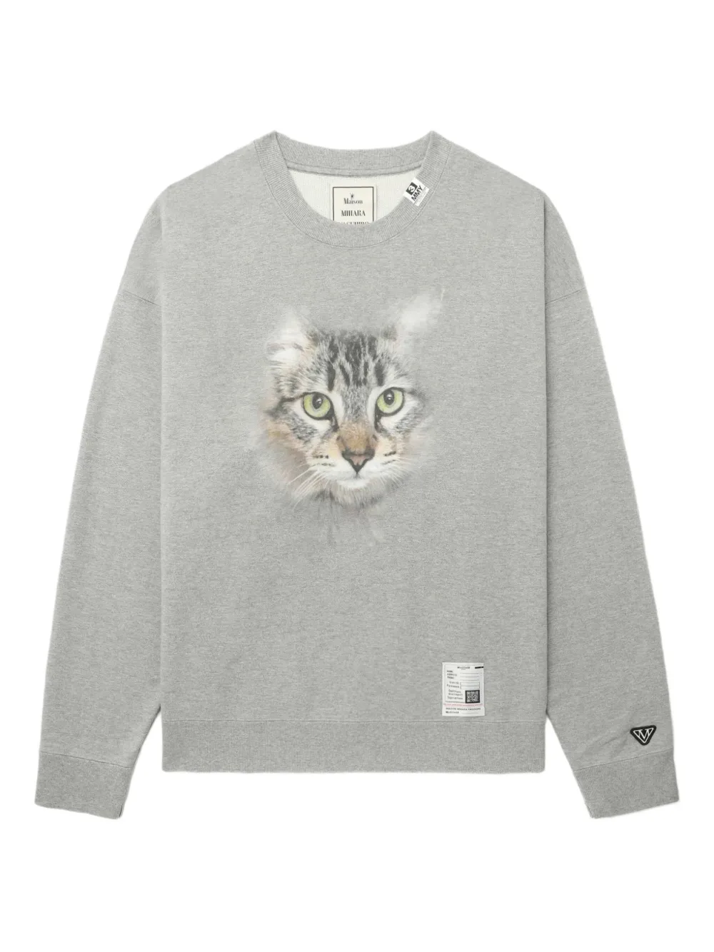Maison MIHARA YASUHIRO cat-print crew-neck sweatshirt - グレー Maison MIHARA YASUHIRO cat-print crew-neck sweatshirt - グレー