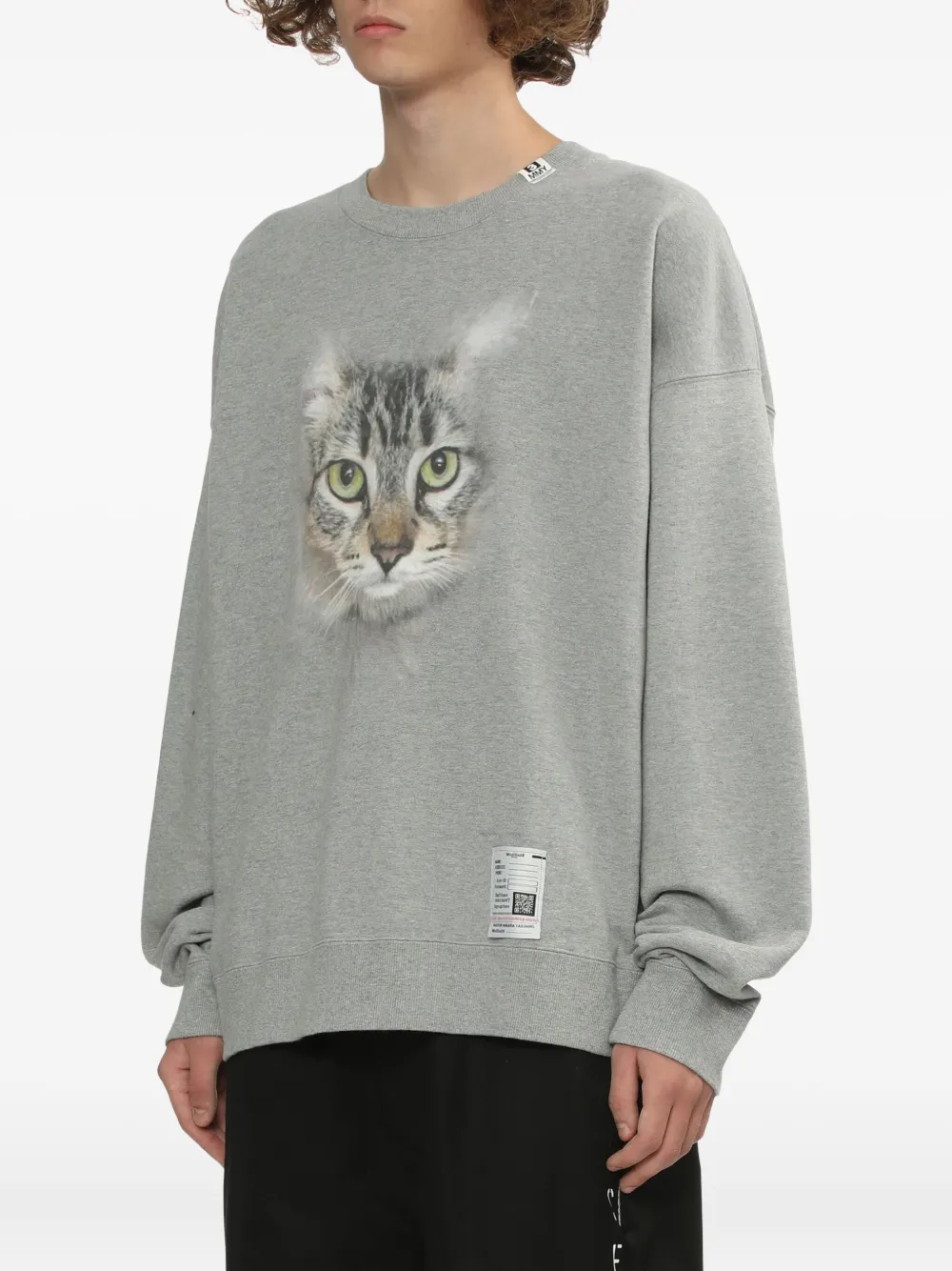 Miharayasuhiro Cat-print Crew-neck Sweatshirt In Gray