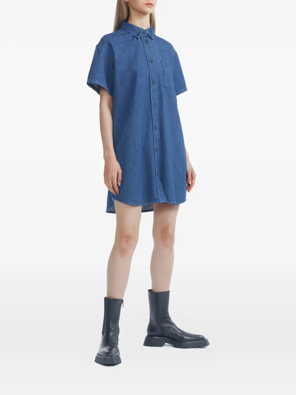 Apc Short-sleeve Denim Shirt Dress In Blue