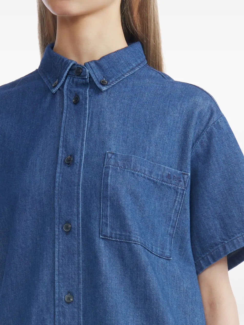 Apc Short-sleeve Denim Shirt Dress In Blue