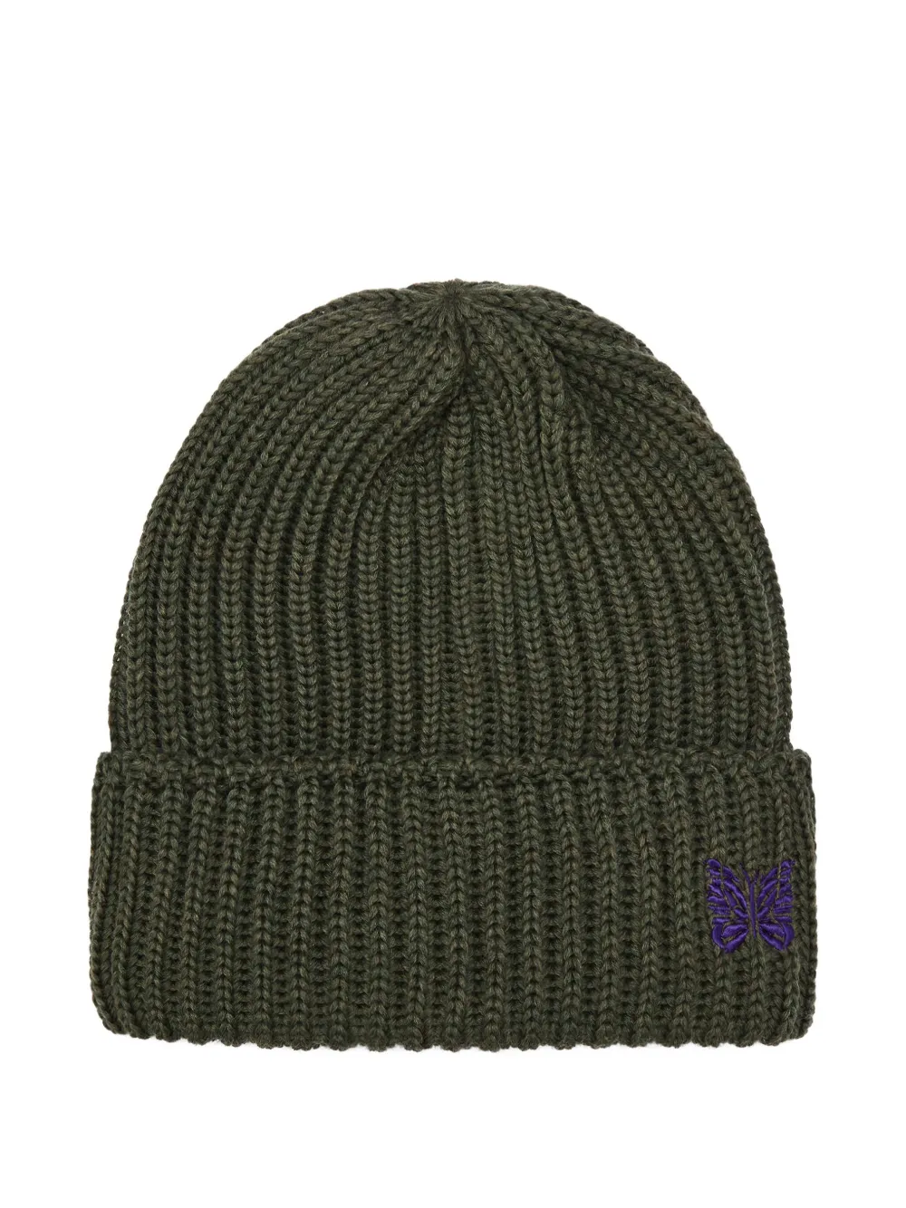 Needles Ribbed-knit Butterfly-embroidered Beanie In Green