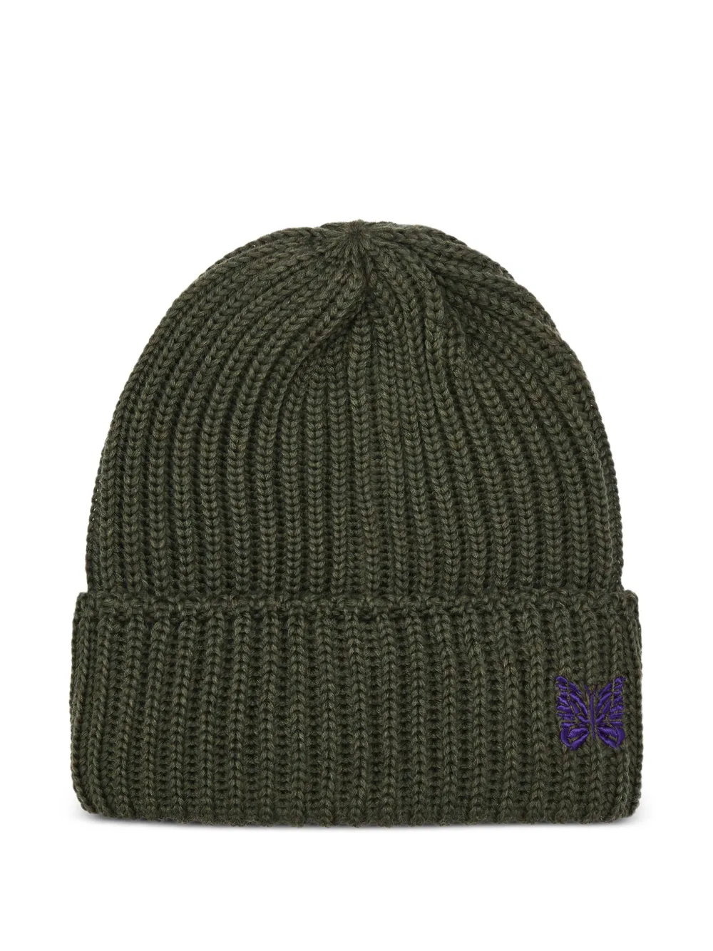 Needles ribbed-knit butterfly-embroidered beanie | Green | Image 1