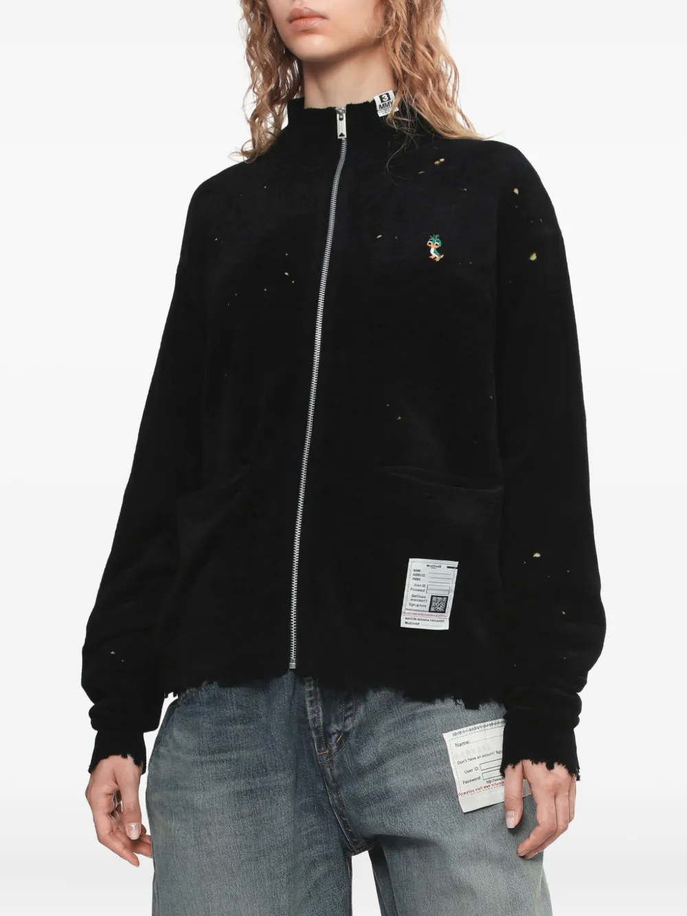 Miharayasuhiro Frayed Zip-up Cardigan In Black