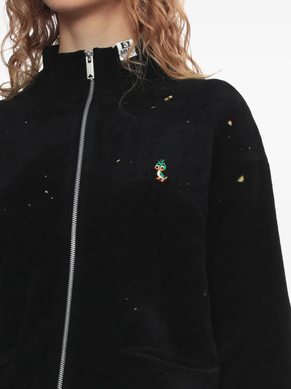 Miharayasuhiro Frayed Zip-up Cardigan In Black