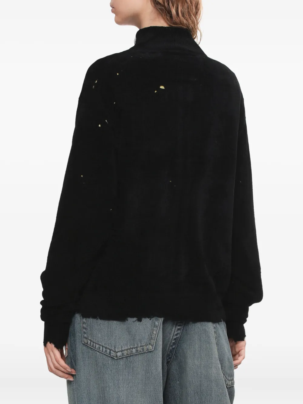 Miharayasuhiro Frayed Zip-up Cardigan In Black