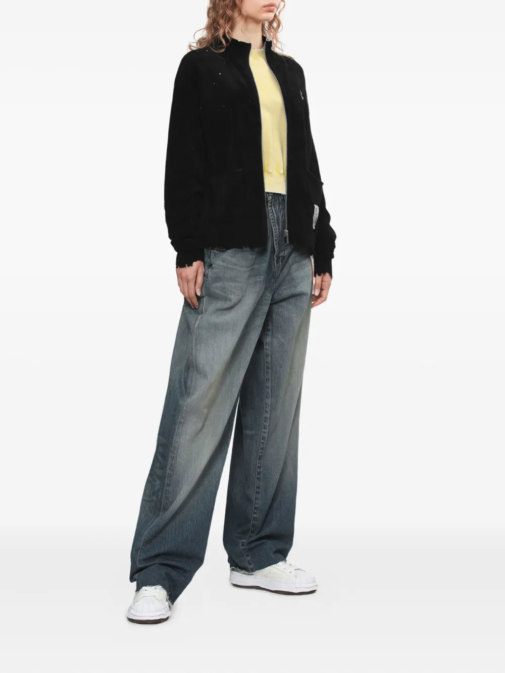 Miharayasuhiro Frayed Zip-up Cardigan In Black