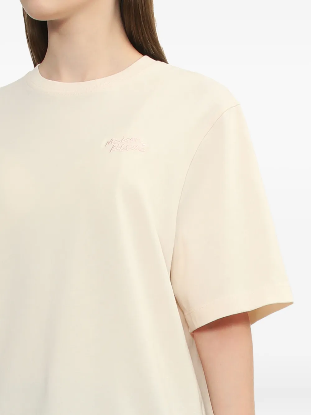 Maison Kitsuné Embroidered Cotton T-shirt In Neutral
