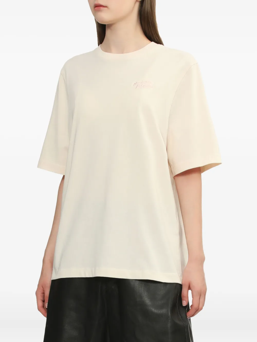 Maison Kitsuné Embroidered Cotton T-shirt In Neutral