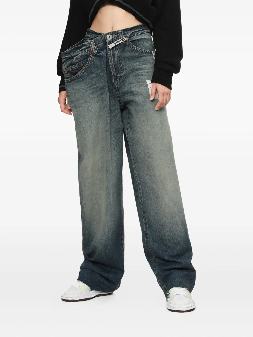 Miharayasuhiro Frayed-hems Wide-leg Jeans In Blue