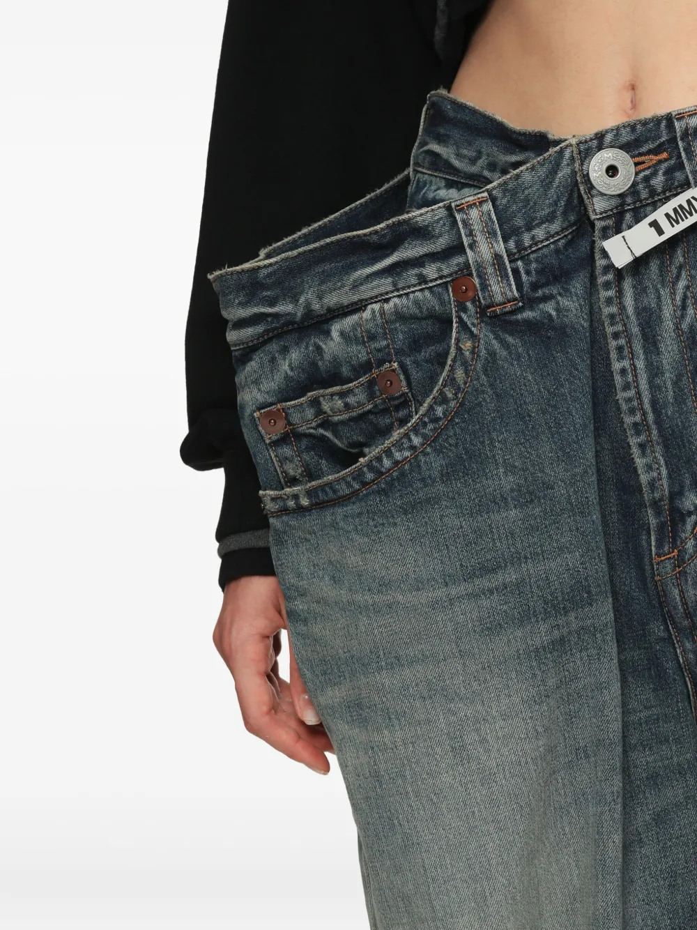 Miharayasuhiro Frayed-hems Wide-leg Jeans In Blue