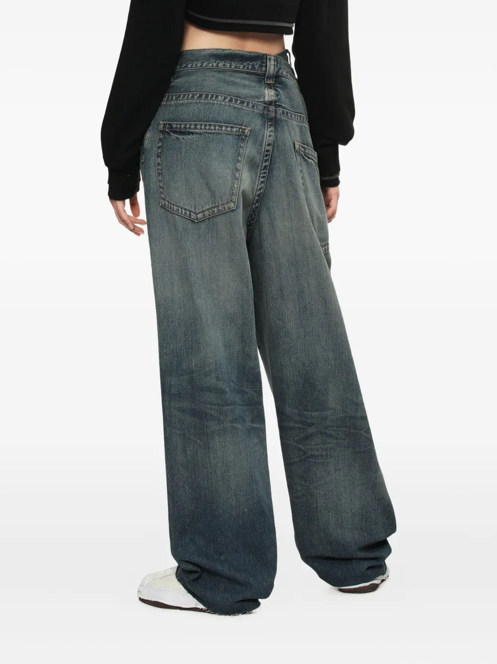 Miharayasuhiro Frayed-hems Wide-leg Jeans In Blue