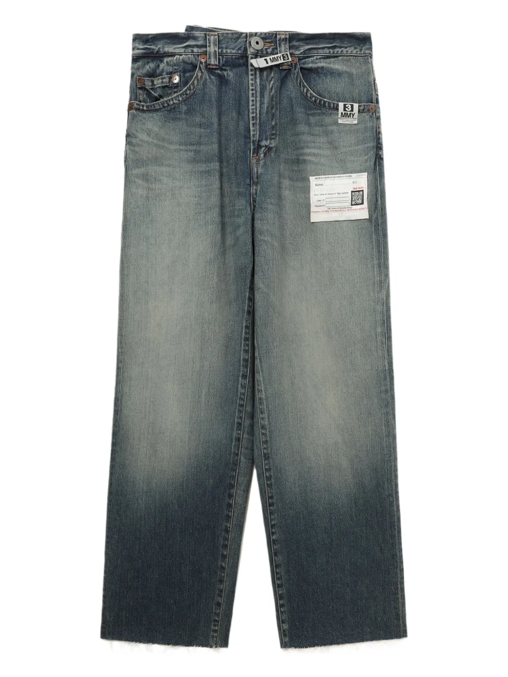 Miharayasuhiro Frayed-hems Wide-leg Jeans In Blue