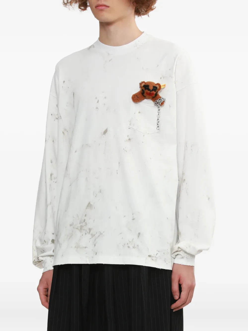 Doublet T-shirt met lange mouwen en teddy-zak Wit