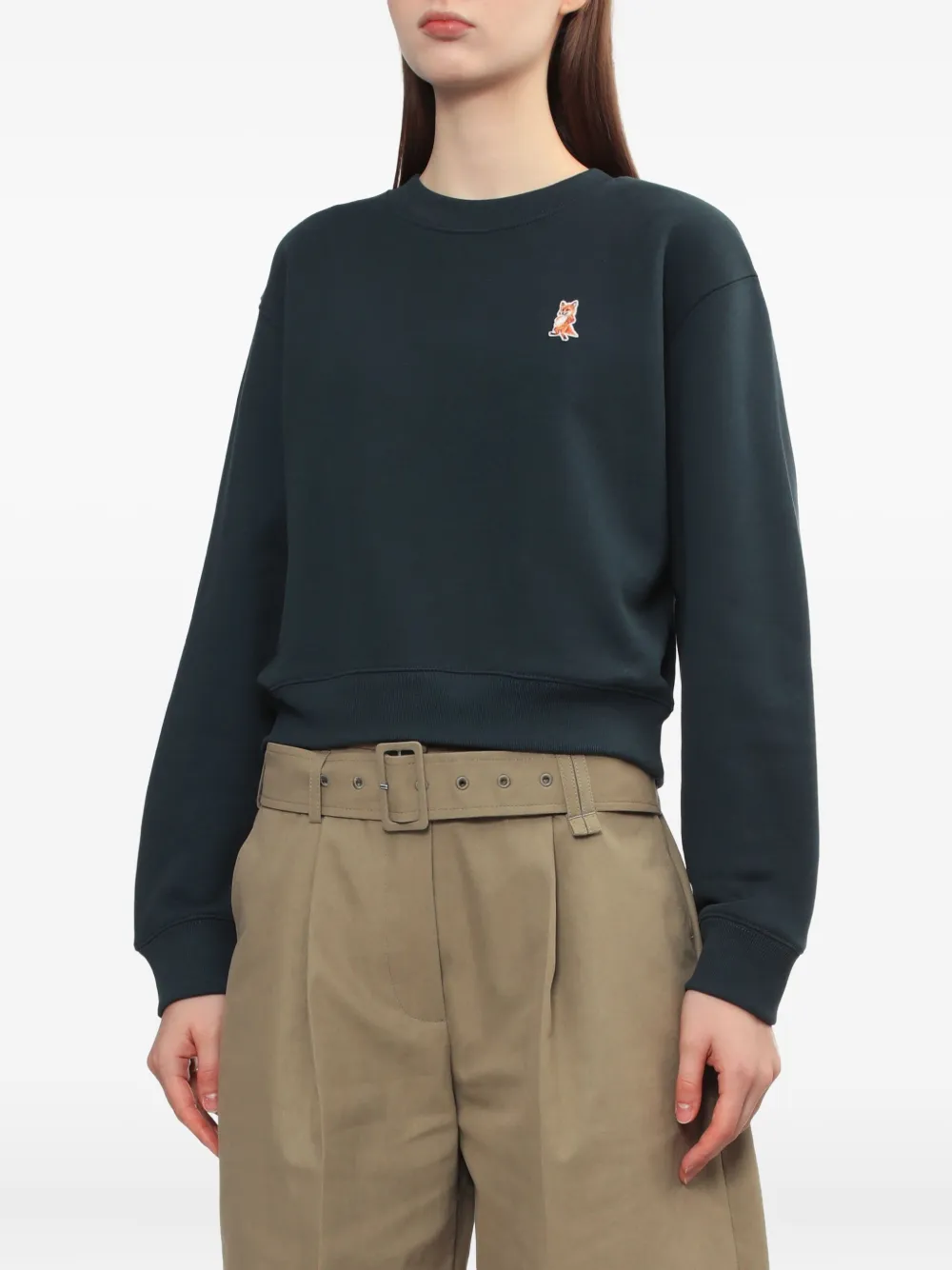 Maison Kitsuné Fox-embroidered Sweatshirt In Green