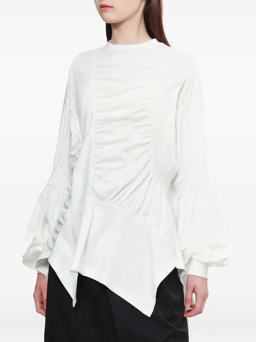 Enföld Gathered Balloon-sleeve Blouse In White