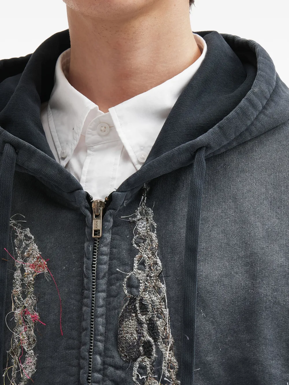 Doublet Embellished Zip-up Hoodie In Black