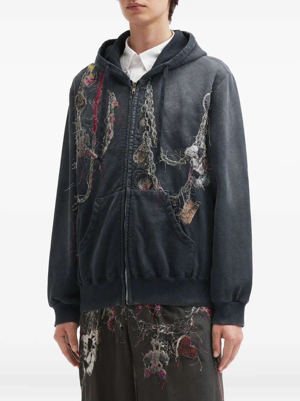 Doublet Embellished Zip-up Hoodie In Black