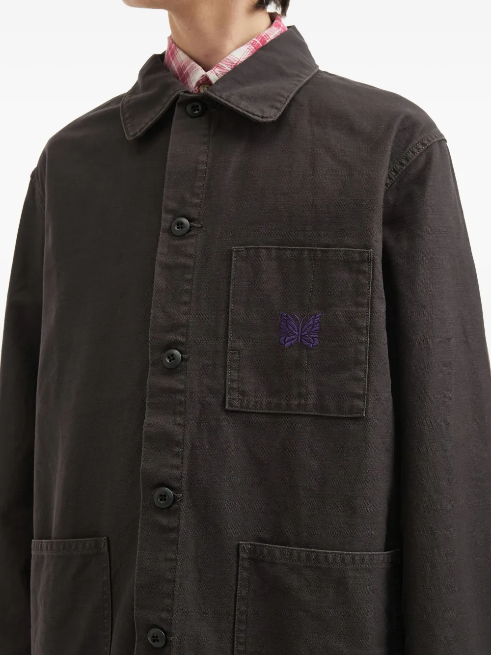 Needles Katoenen jack met geborduurde zak Zwart