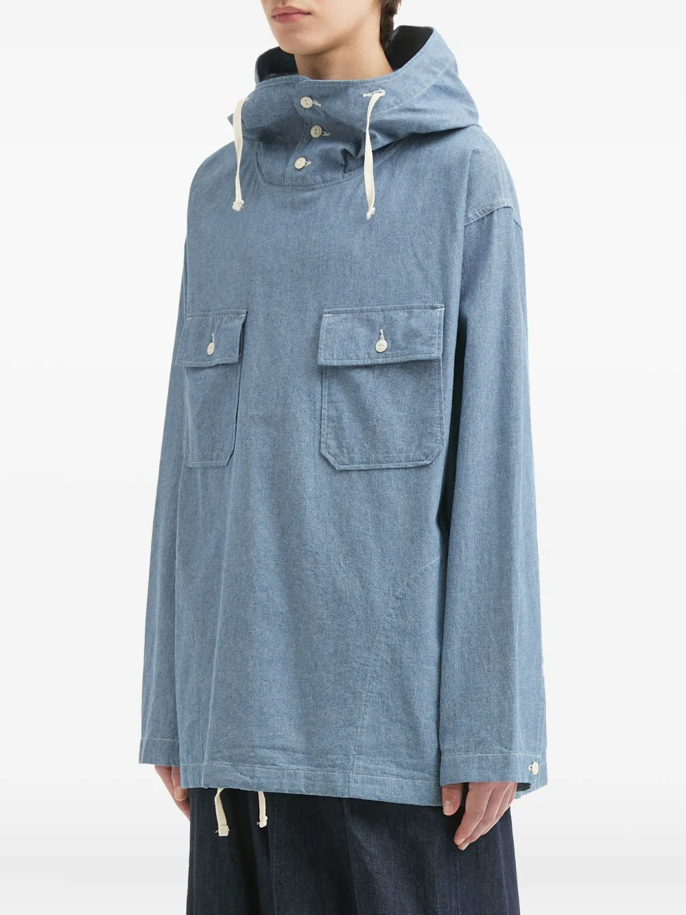 Engineered Garments Shirtjack met borstzak en capuchon Blauw