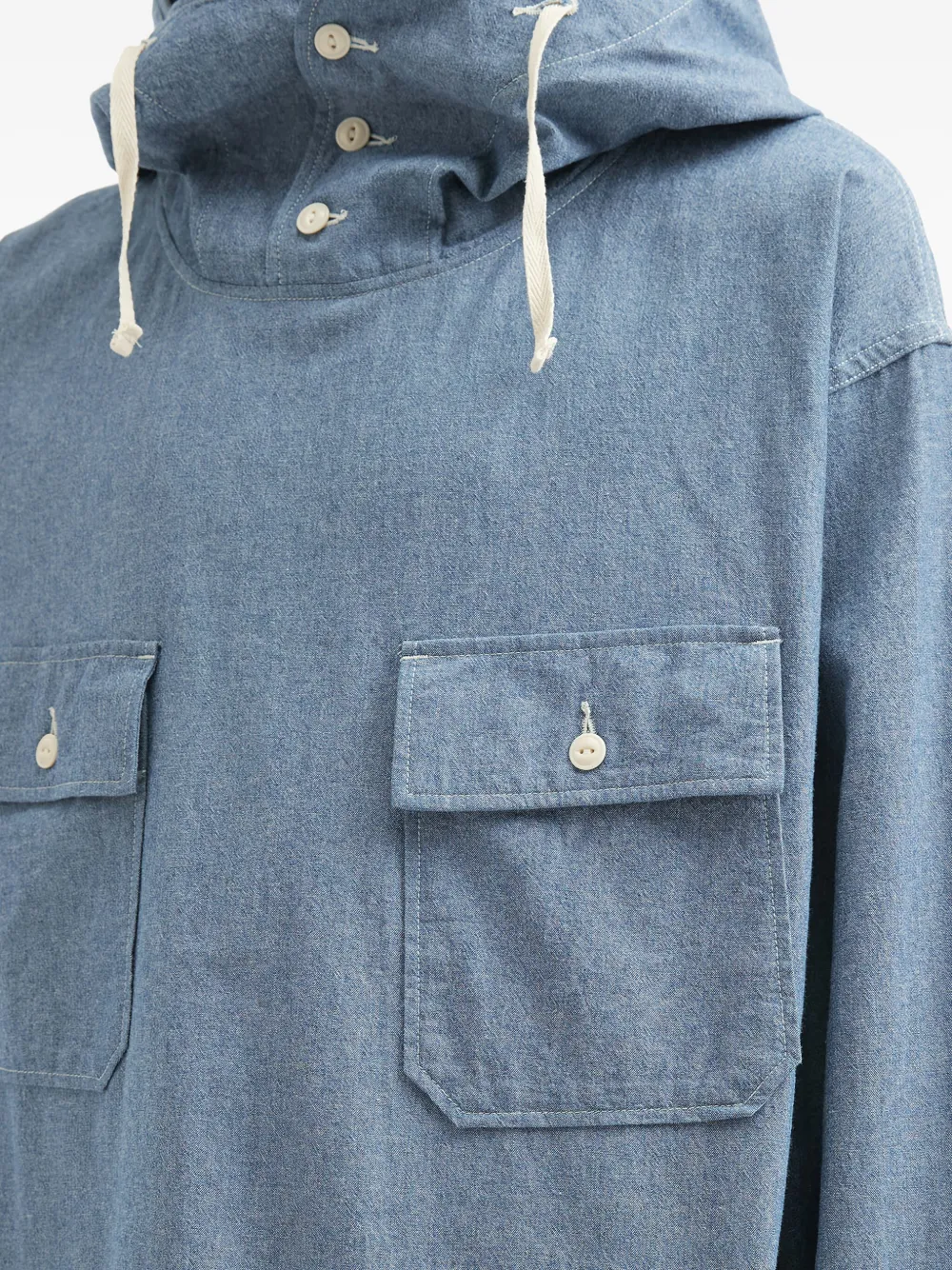 Engineered Garments Shirtjack met borstzak en capuchon Blauw