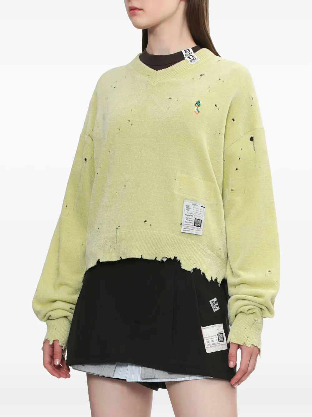 Miharayasuhiro Frayed V-neck Sweater In Green