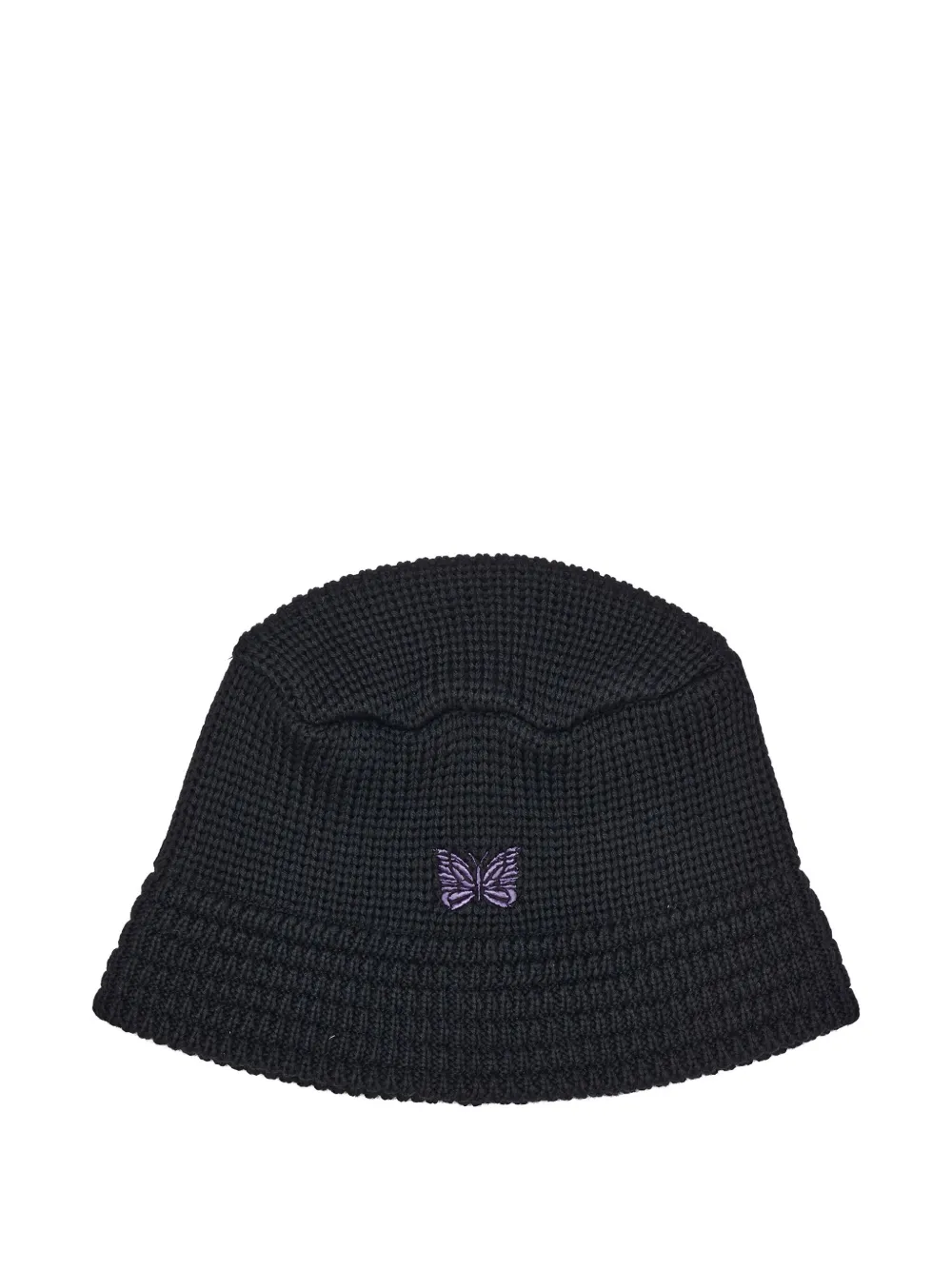Needles Butterfly-embroidered Ribbed Bucket Hat In Black