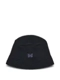 Needles butterfly-embroidered ribbed bucket hat - Black