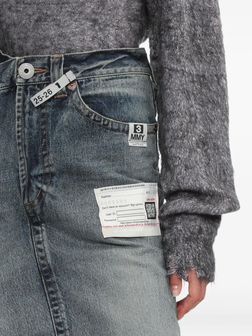 Miharayasuhiro Frayed Denim Midi Straight Skirt In Blue