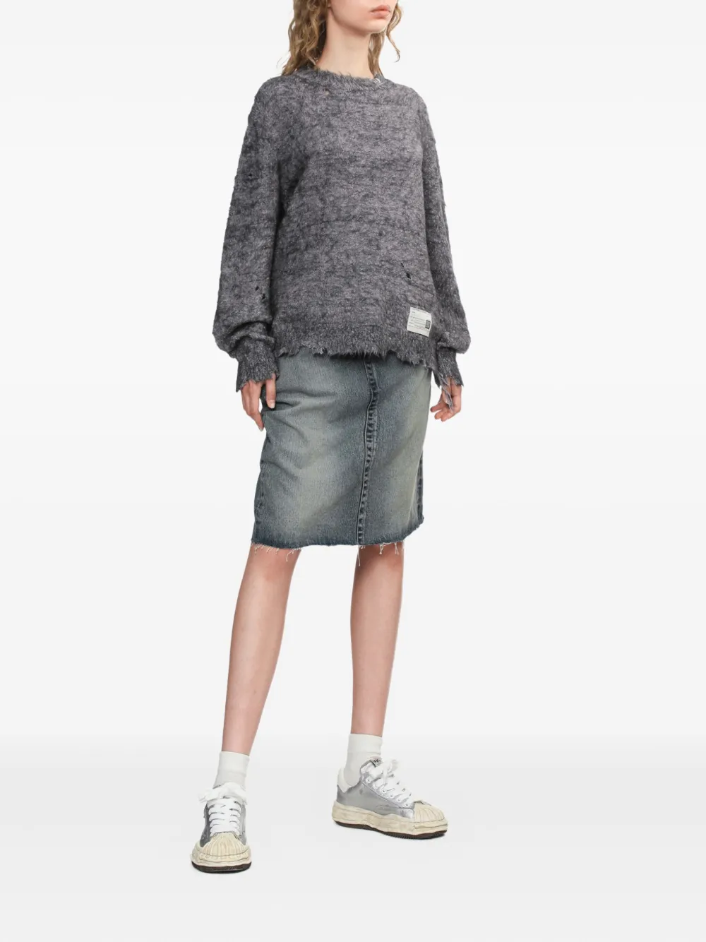 Maison MIHARA YASUHIRO Denim straight rok met franje - Blauw