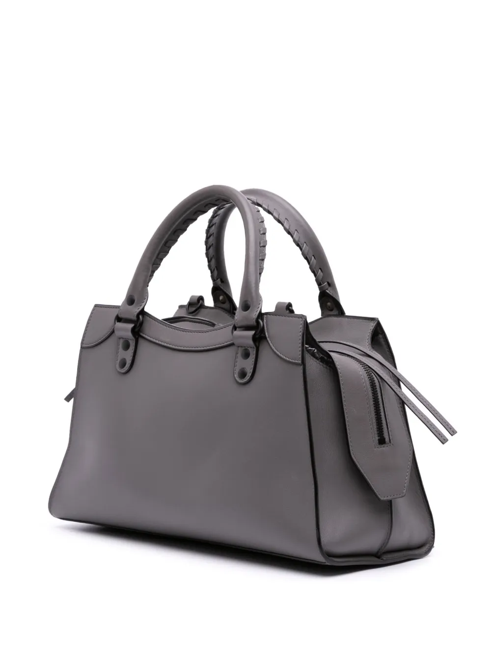 Pre-owned Balenciaga 2020 Small Smooth Calfskin Motocross Neo Classic City Satchel In Gray