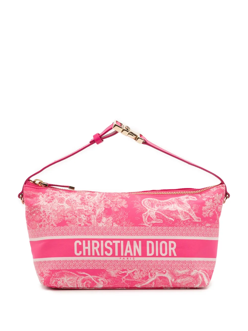 Pre-owned Dior 2022 Medium Technical Fabric Toile De Jouy Reverse Travel Nomad Pouch Handbag In Pink