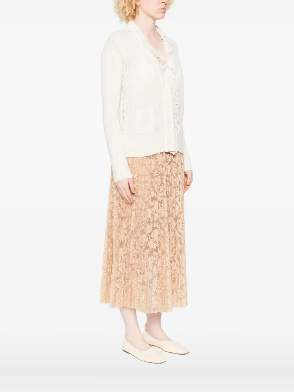 Ermanno Scervino Lace Trim Cashmere Cardigan Featuring Pockets In Gray