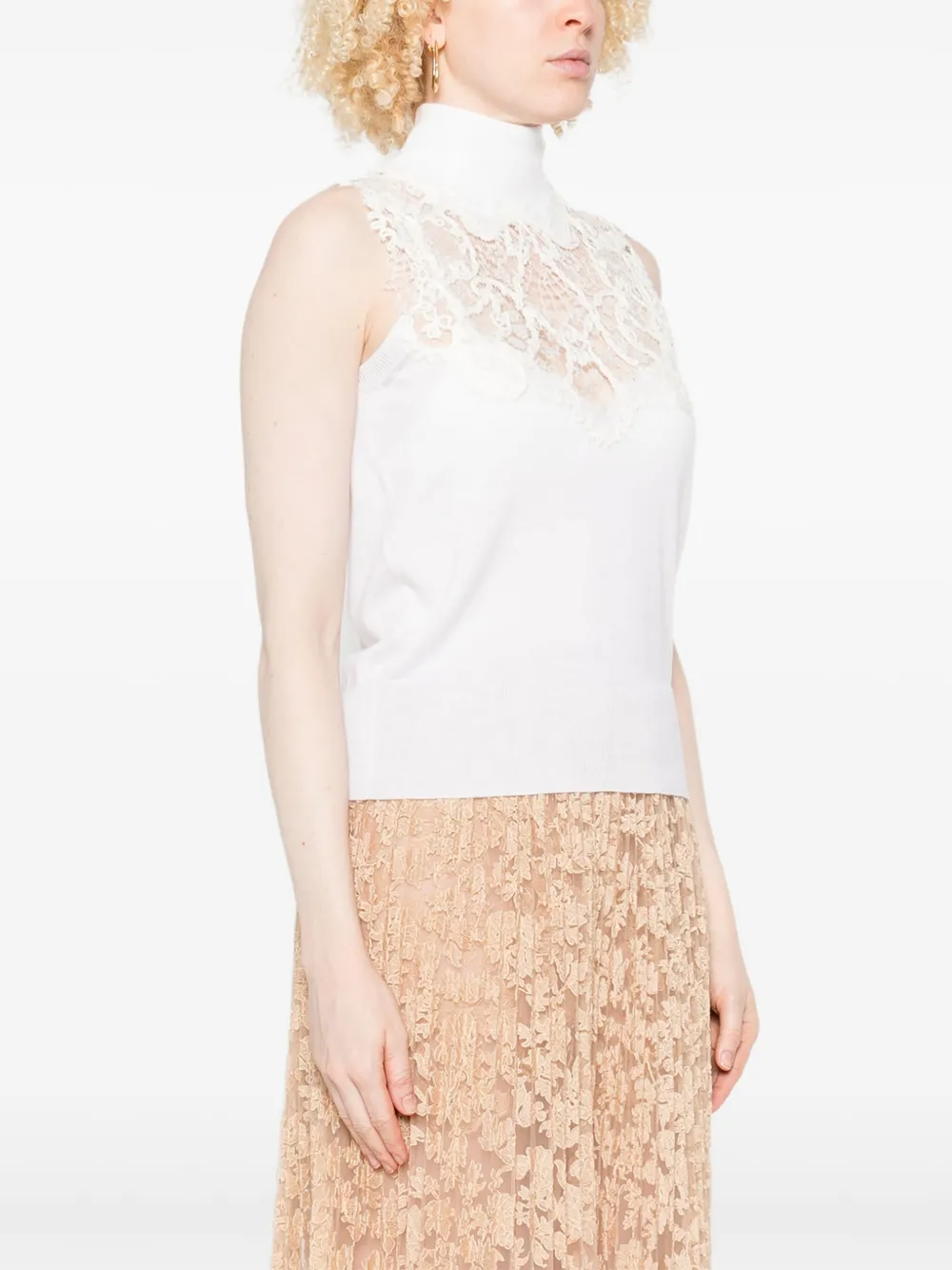 Ermanno Scervino Top met hoge hals en kanten vlakken Wit