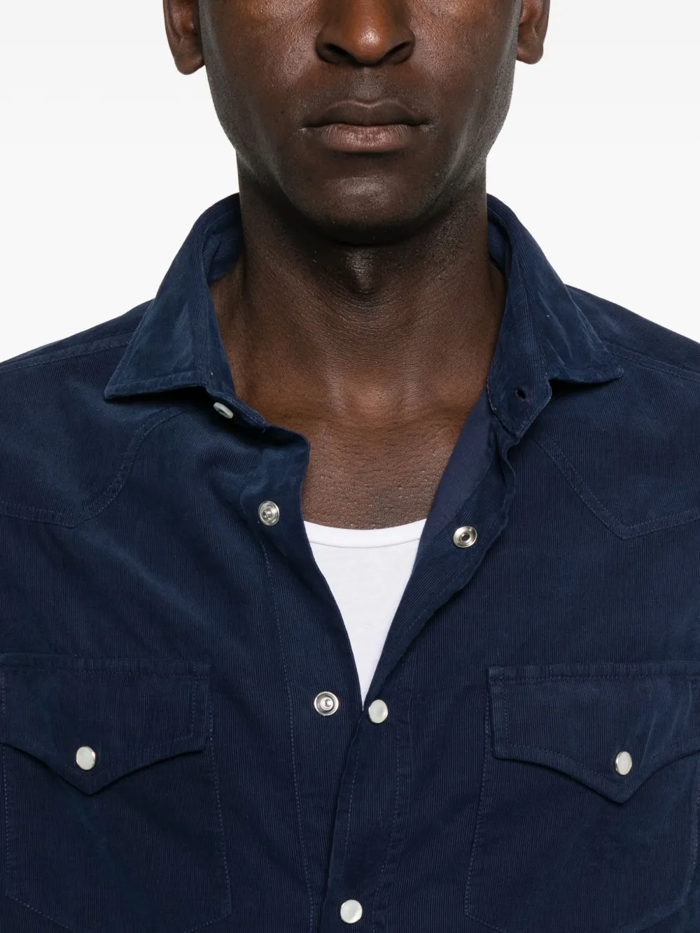 Brunello Cucinelli Men Easy Fit Western Shirt In Corduroy In Blue