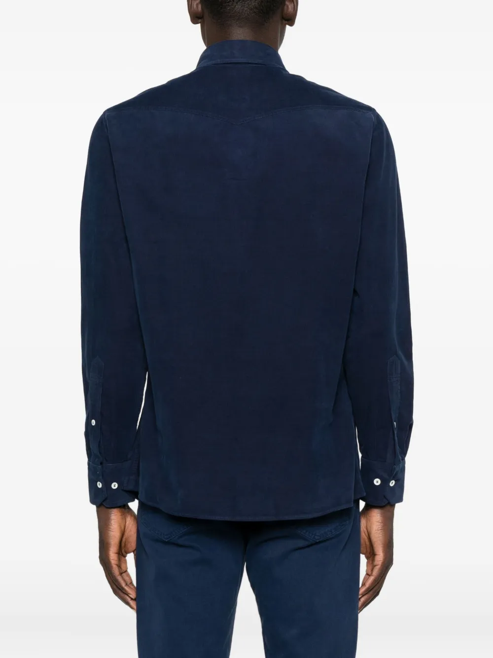 Brunello Cucinelli Men Easy Fit Western Shirt In Corduroy In Blue