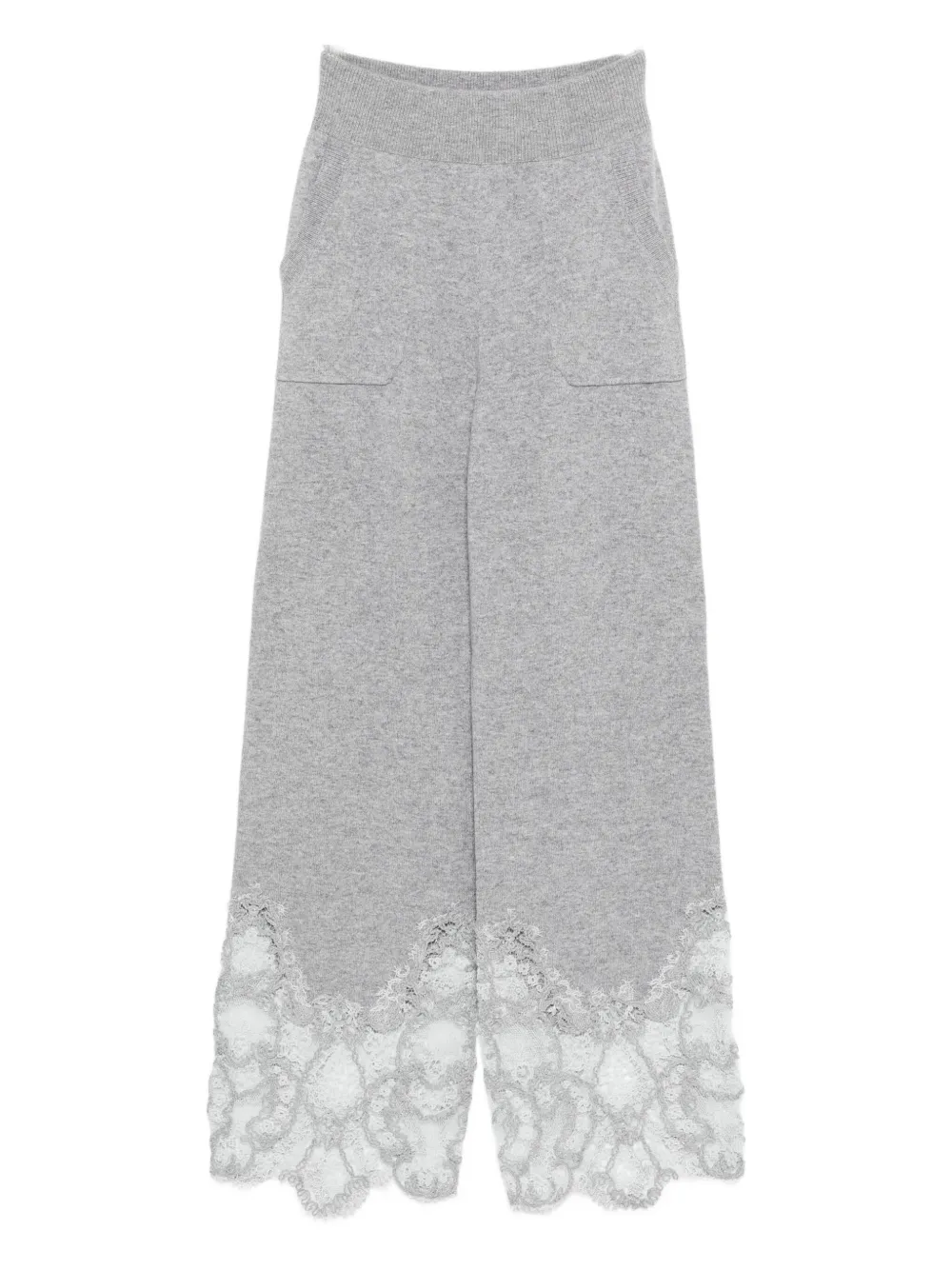 Ermanno Scervino Wide Leg Cashmere Trousers With Lace Trim In Gray