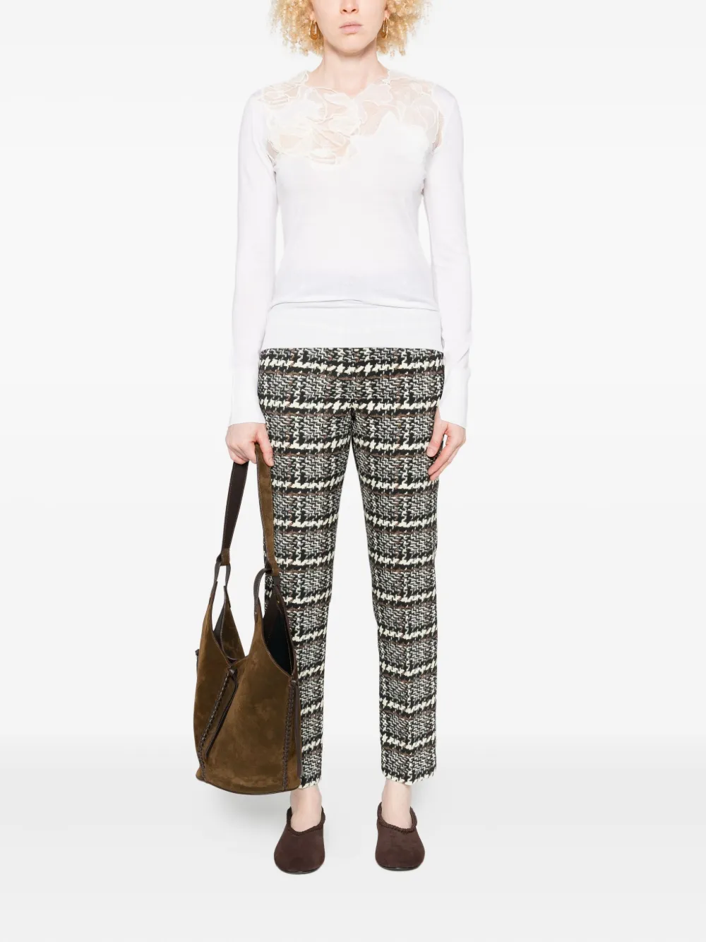 Ermanno Scervino Top met kanten vlakken en lange mouwen - Wit