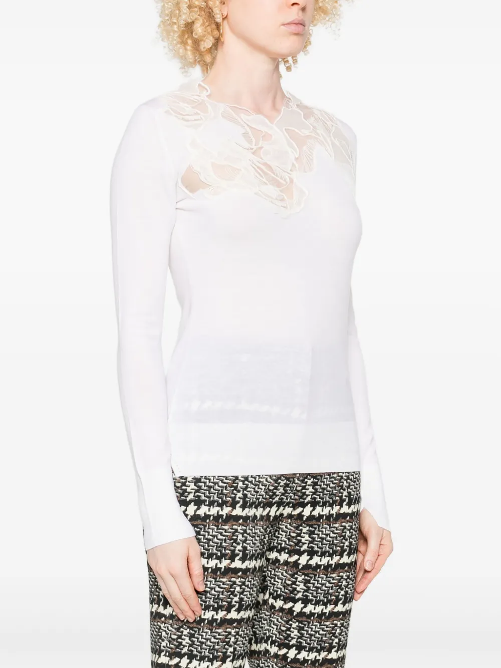 Ermanno Scervino Top met kanten vlakken en lange mouwen Wit