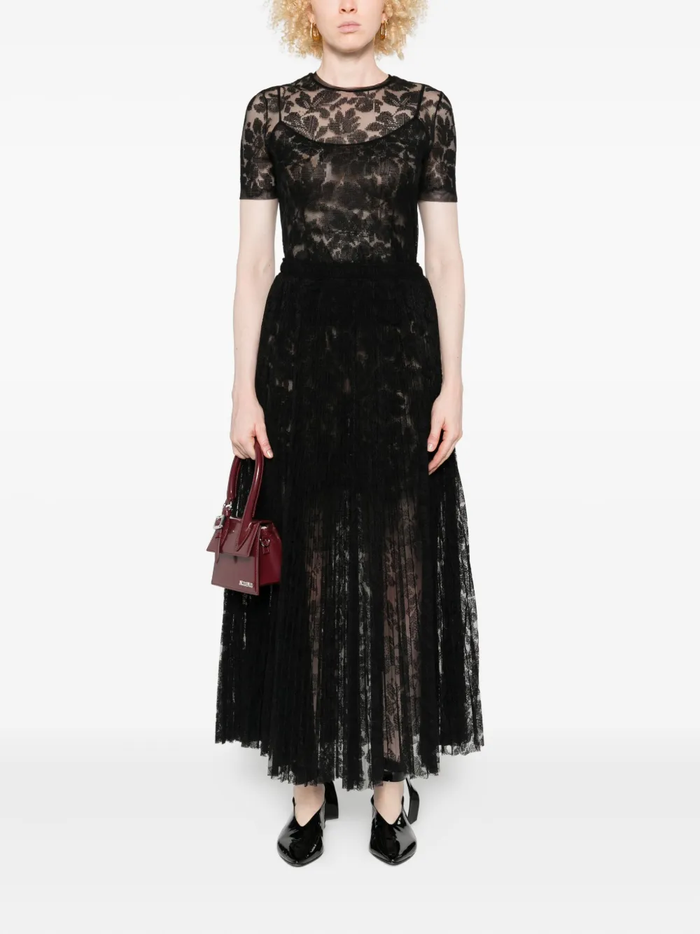 Ermanno Scervino Midi-rok met kant en plooien - Zwart