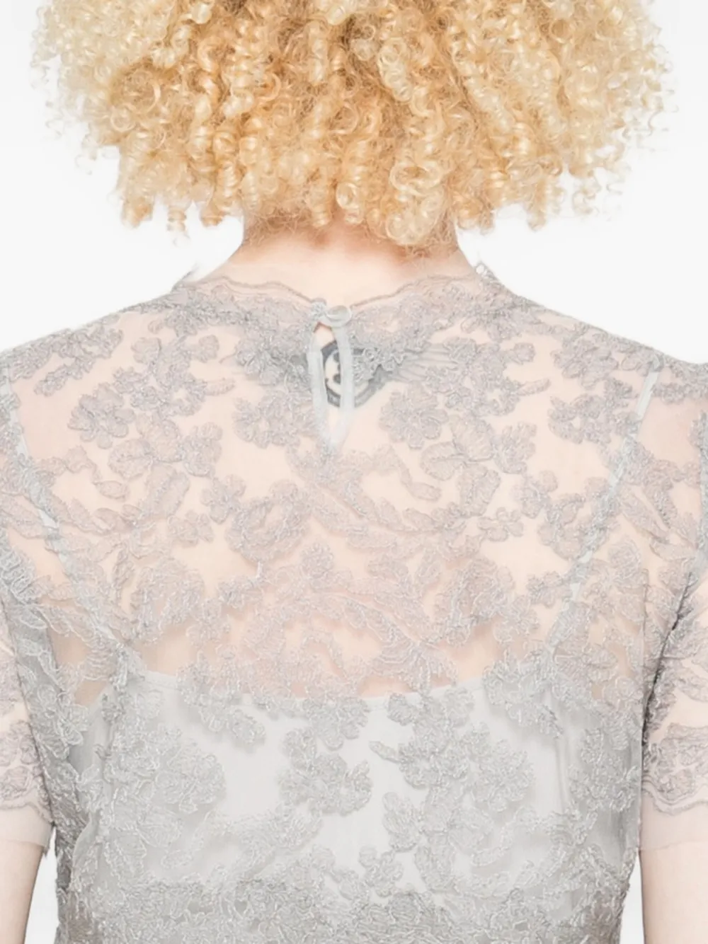 Ermanno Scervino Grey Lace-trimmed Short-sleeved T-shirt In Gray