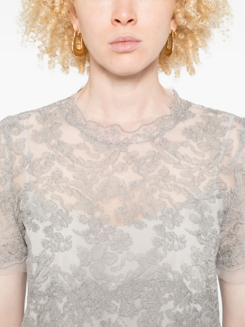 Ermanno Scervino Grey Lace-trimmed Short-sleeved T-shirt In Gray