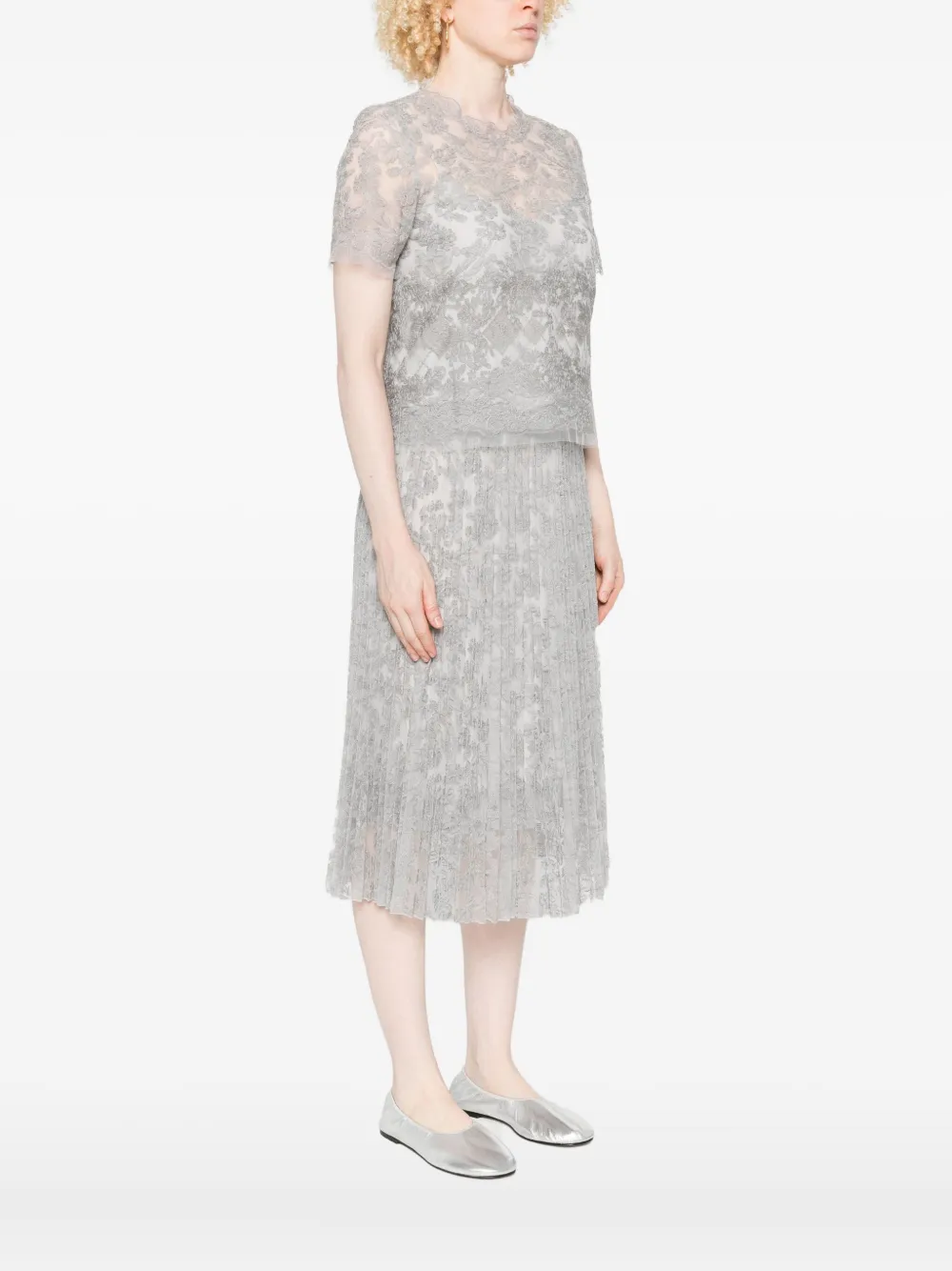 Ermanno Scervino Grey Lace-trimmed Short-sleeved T-shirt In Gray