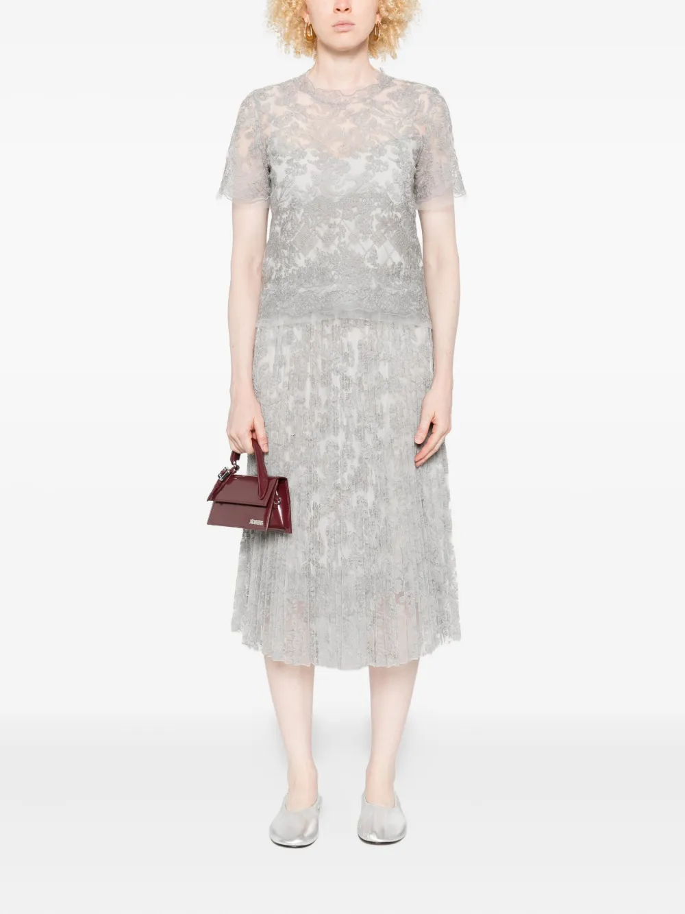 Ermanno Scervino Top met korte mouwen en kanten afwerking - Grijs