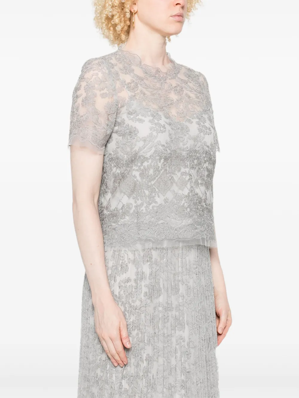 Ermanno Scervino Top met korte mouwen en kanten afwerking Grijs